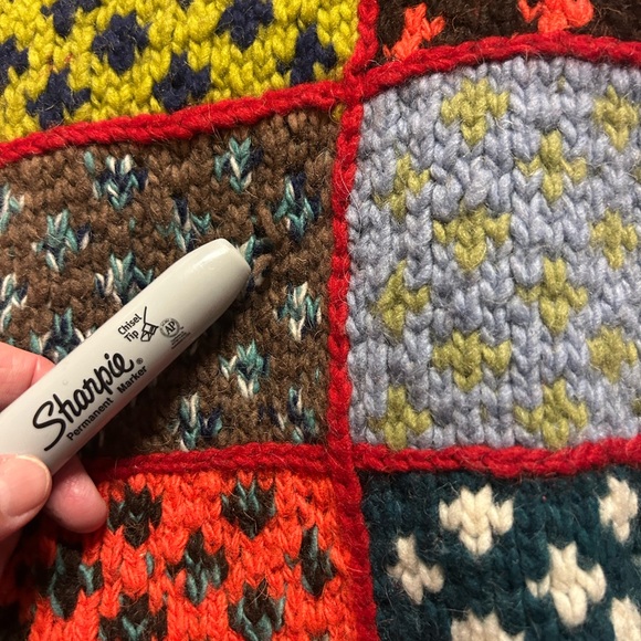 PATCHWORK HANDMADE 100% wool heavy cardigan M /L as is - Picture 13 of 13